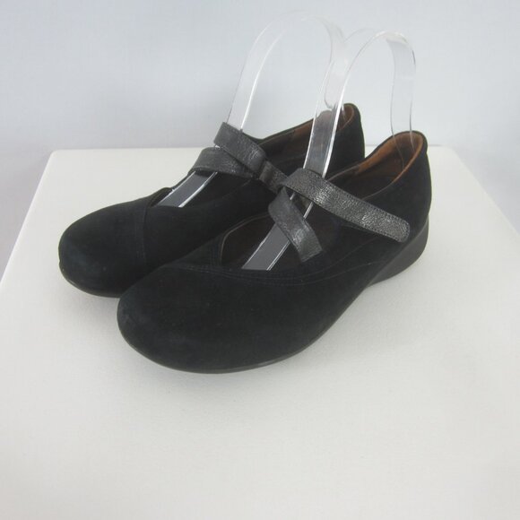 Wolky Womens 7.5 Black Suede Pewter Leather Strappy Mary Jane Shoes 38 - Picture 1 of 11
